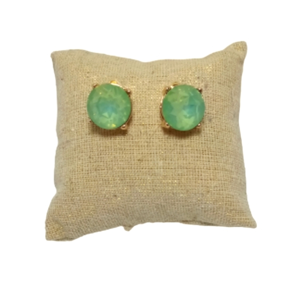 Gold Tone Light Green Round Gemstone Stud Earrings